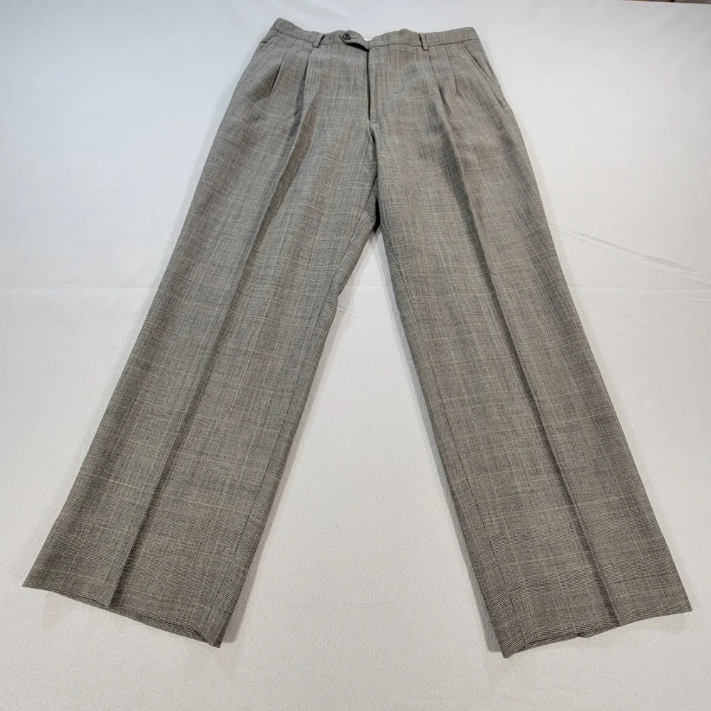Oscar de la Renta 2 Piece Suit 100% Wool Glen Plaid Gray Classic Men's 42R 34x30